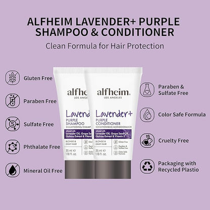 ALFHEIM Lavender+ Purple Shampoo & Conditioner Travel Set | Tone-Correcting for Blonde, Silver & Gray Hair | Neutralizes Brass & Yellow Tones | Moisturizes, Protects Color & Adds Shine | 1.18oz*2