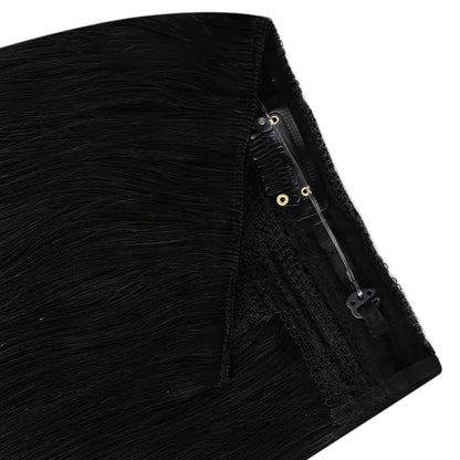 YoungSee Wire Hair Extensions Jet Black Hair Extensions Wire Natural Black Wire Hair Extensions Real Human Hair Invisible Fish Line Hair Extensions Short Human Hair Extensions 12Inch 70g