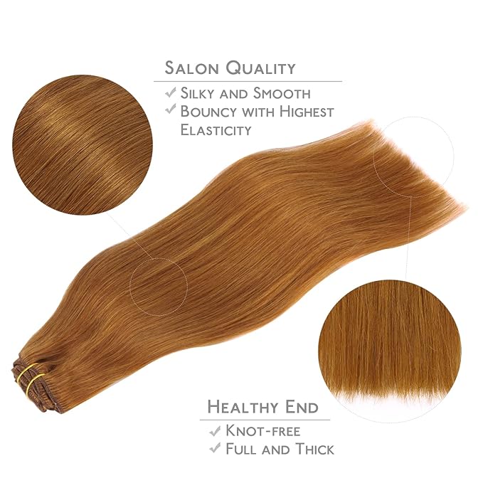 WENNALIFE Clip in Hair Extensions Real Human Hair, 20 Inch 120g 7pcs Clip in Hair Extensions Real Human Hair, Auburn Ginger Human Hair Clip in Extensions Remy Human Hair Extensions Clip Ins Double Wef