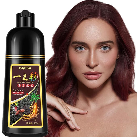 Instant Dark Wine Red Hair Color Shampoo 500ml for Men & Women, 3 in 1 Dark Burgundy Dye Shampoo 100% Covers Gray Hair, Natural Coloring Shampoo in Minutes 17.6 Fl Oz