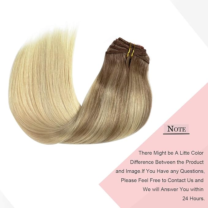 Loxxy 22 Inch Clip in Hair Extensions Remy Human Hair 140g 7pcs 16 Clips Silky Straight 100% Real Balayage Human Hair Extensions in B#8/60 Light Brown Fading to Platinum Blonde Color