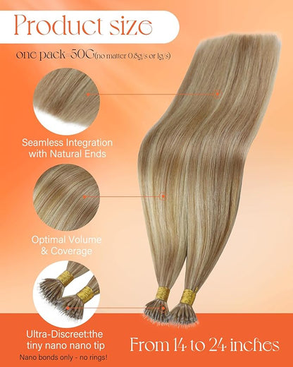 Sunny Hair Nano Hair Extensions Human Hair Blonde Nano Ring Hair Extensions Light Blonde with Platinum Nano Tip Hair Extensions Real Human Hair for Long Hair 50G 22Inch