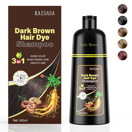 Dark Brown Hair Dye Shampoo 3 in 1, Hair Color Shampoo for Women and Men, Hair Dye to Cover Gray Hair, Herbal Ingredient Shampoos for Grey Hair Coverage 500ml (Dark Brown)