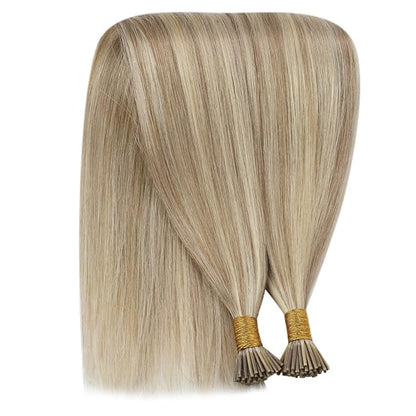 YoungSee I Tip Hair Extensions Blonde Itip Hair Extensions Real Human Hair Blonde Mix Golden Blond Highlight Itip Human Hair Extension Silky Straight 20 Inch 50g 50s