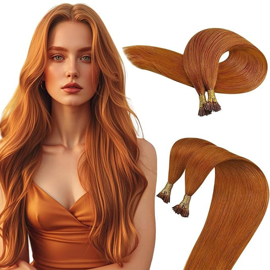 Sunny Hair 20inch Itips Hair Extension Real Human Hair Copper I Tip Hair Extension Human Hair for Everyday Use I Tips Copper Durable and Long-Lasting Extensions Bead Hair Extensions 50G 50S
