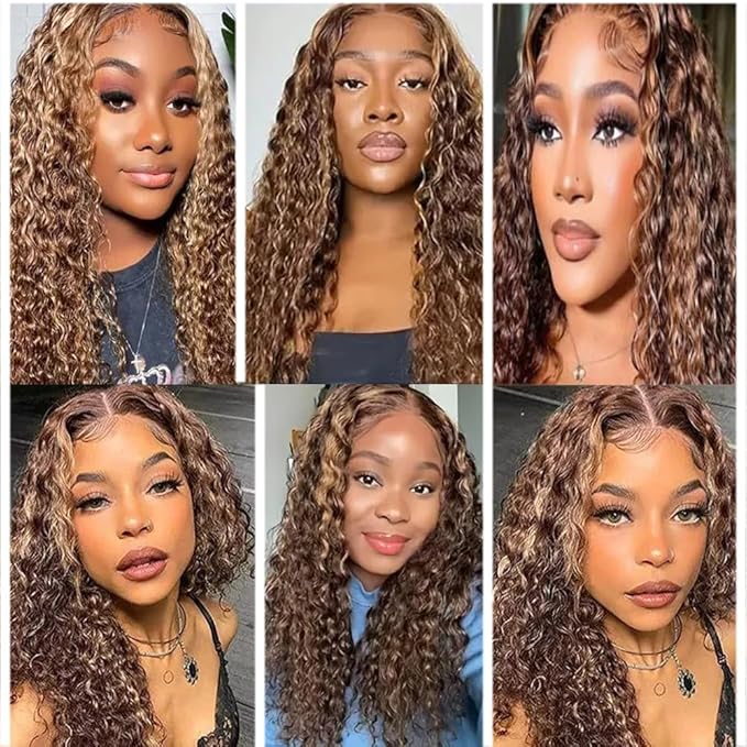 Ombre Two Tone Brown and Dark Brown Kinky Curly Bundles 22 24 26 Inch P430 Highlight Chocolate Color Curly Wave Bundles Brazilian Virgin Double Weft Hair Extensions Soft and Silky
