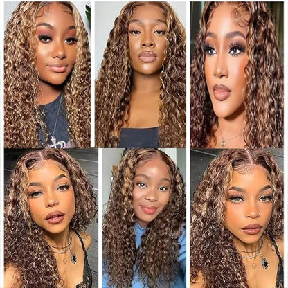 Ombre Two Tone Brown and Dark Brown Kinky Curly Bundles 22 24 26 Inch P430 Highlight Chocolate Color Curly Wave Bundles Brazilian Virgin Double Weft Hair Extensions Soft and Silky