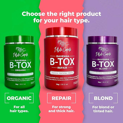 Ravenna Repair Hair B-tox -Cirugia Capilar para el Cabello, Formaldehyde-Free- B-tox Capilar Para El Cabello, Long Lasting Anti-Frizz, Smoothing, B-tox Hair Treatment 35.2 oz(1kg)