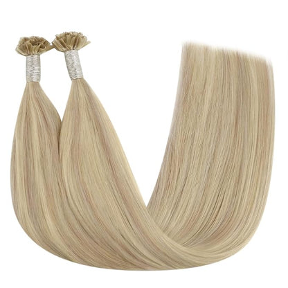 YoungSee U Tip Hair Extensions Human Hair Blonde with Bleach Blonde Highlight Keratin Hair Extensions Highlight K Tips Hair Extensions Real Human Hair Blonde U Tip Human Hair Extensions 24In 1G/S 50G