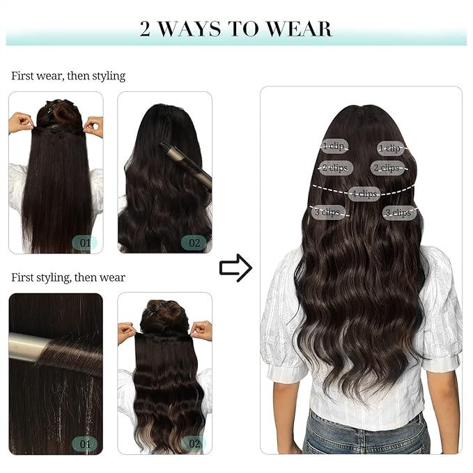 DOORES Clip in Hair Extensions, Ombre Medium Brown Highlighted Golden Blonde 24 Inch 7pcs 120g, Remy Hair Extensions Clip in Human Hair Extensions Natural Hair Extensions Thick Silky Straight