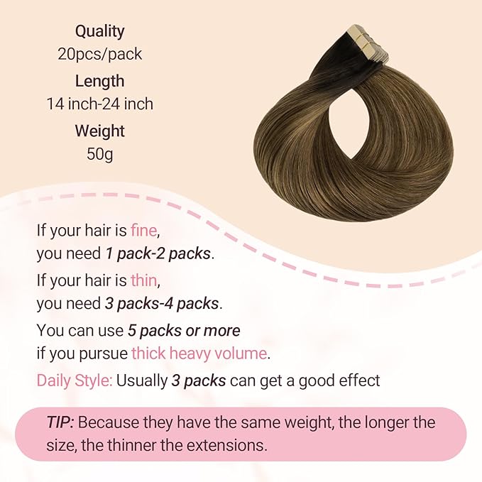 MAXITA Tape in Hair Extensions Human Hair, Real Remy Straight Tape in Extensions, Ash Dark Brown to Warm Brown and Light Chestnut Brown Skin Weft Hair Extensions 14 Inch 50g 20pcs