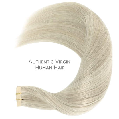 WENNALIFE Tape in Hair Extensions Human Hair, 20pcs 50g 18 inch Ash Blonde Highlighted Platinum Blonde Remy Hair Extensions Straight Human Hair Tape in Extensions Skin Weft Tape Extensions Human Hair