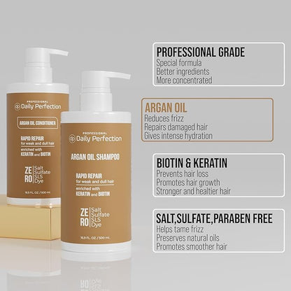 (dp) Argan Oil Shampoo & Conditioner – Repair & Protect Damaged Hair – Clean + Salon-Grade Formula with Biotin & Keratin