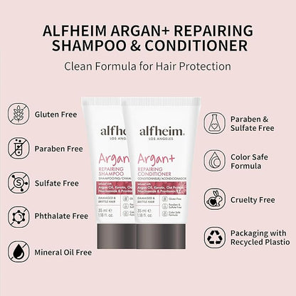 ALFHEIM Argan Repairing Shampoo & Conditioner Travel Set | Sulfate-Free&Paraben-Free | Argan Oil, Keratin & Niacinamide for Dry, Damaged, Color-Treated Hair | Hydrating, Strengthening & Anti-Frizz