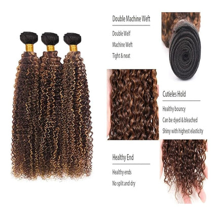 P430 Curly Bundles Highlight Curly Human Hair Bundles Brown and Light Brown two tone Brazilian Human Hair Soft and Silky for Black Women 08 10 12 Inch