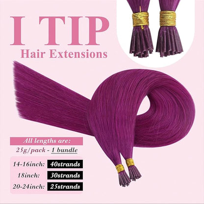 YoungSee I Tip Hair Extensions Purple Itip Hair Extensions Human Hair Purple Hair Extension Itips Extensions Real Human Hair Color Hair Extension Tip Human Hair 18Inch 30s 25g