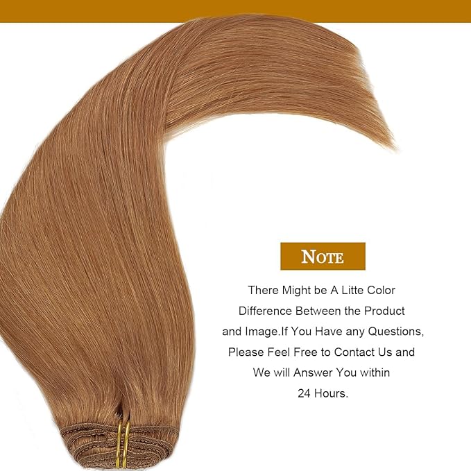 Loxxy Real Hair Extensions Clip in Human Hair Auturn Blonde Hair Clip in Extensions Double Weft Brazilian Remy Human Hair Clip ins #30 Blonde Clip in Extensions 14 Inch 7pcs 120g 16 Clips