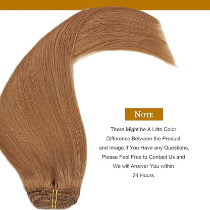 Loxxy Real Hair Extensions Clip in Human Hair Auturn Blonde Hair Clip in Extensions Double Weft Brazilian Remy Human Hair Clip ins #30 Blonde Clip in Extensions 14 Inch 7pcs 120g 16 Clips