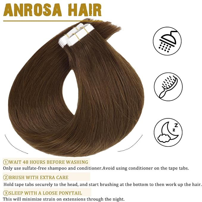 Anrosa Hair Extensions Tape in Color Chocolate Brown 18 Inch 20 Pcs 50g Fashion Tape in Extensions Silky Straight Brazilian Hair