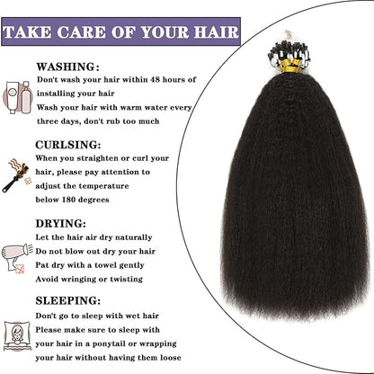 Anrosa Microlink Hair Extensions Human Hair Black Women 100% Human Hair Kinky Straight Microbead Hair Extensions Remy Hair Natural Black #1B Micro Loop Ring Hair Extensions 20Inch 50g