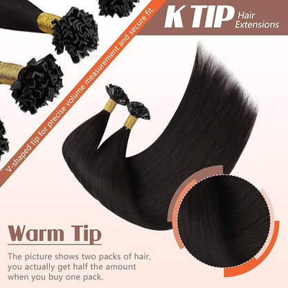 Sunny Hair Ktip Human Hair Extensions 18inch K Tip Hair Extensions Human Hair Dark Brown Keratin Real Human Hair Extensions for a Fuller Look 50g