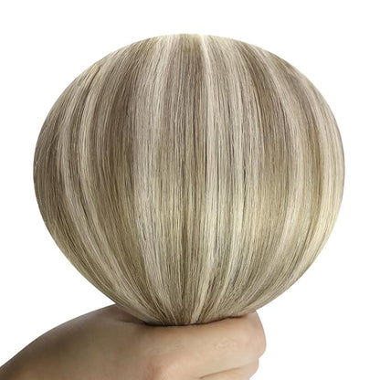 YoungSee Weft Human Hair Extensions Blonde Highlight Sew in Hair Extensions Human Hair Light Brown with Blonde Highlight Sew in Weft Hair Extensions Human Hair Can Be Ironed and Dyed 22Inch 100G
