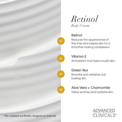 Advanced Clinicals Retinol Body Lotion & Face Moisturizer | Visible Anti Aging Skin Care Retinol Body Cream For Women & Men Targets Look Of Fine Lines, Wrinkles & Crepe Looking Dry Skin, 16OZ, 2-Pack