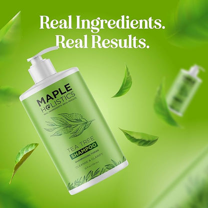 Maple Holistics Tea Tree Oil Shampoo Sulfate Free - Deep Cleansing Vegan Tea Tree Shampoo for Oily Hair and Scalp - Daily for Build up with Rosemary Essential Oil for All Hair Types 25 Fl Oz