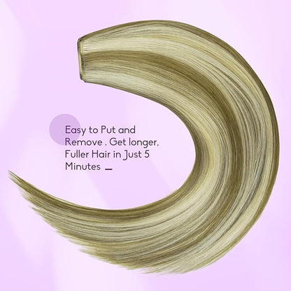 Blonde Clip in Hair Extensions Real Human Hair 8pcs Per Set with Double Weft 100% Seamless Blonde Hair Extensions for Women #8p613 Mixed Bleach Blonde 22inch 110g/4oz