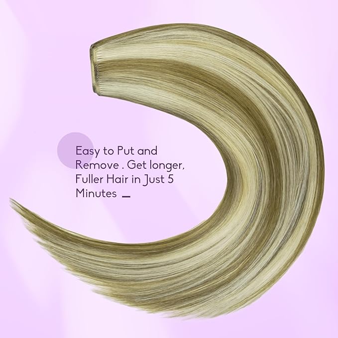Blonde Clip in Hair Extensions Real Human Hair 8pcs Per Set with Double Weft 100% Seamless Blonde Hair Extensions for Women #8p613 Mixed Bleach Blonde 20inch 105g/3.7oz