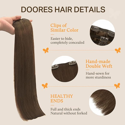 DOORES Human Hair Clip in Extensions, Chocolate Brown 135g 7pcs 16 Inch, Remy Human Hair Extensions Clip in Natural Silky Straight Weft