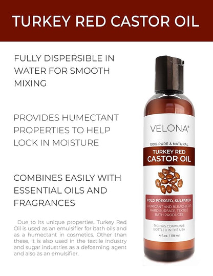 velona Castor Oil Turkey Red 4 fl oz | 100% Pure and Natural Carrier Oil | Cold Pressed | Hair, Body and Skin Care | Use Today - Enjoy Results