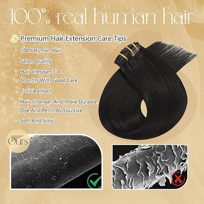 Brown Clip in Hair Extensions 18 Inches 85g #2 Dark Brown Natural Hair Extensions Human Hair 7pcs Straight Silky