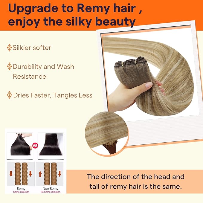 Full Shine Hair Extensions Sew In Weft Hair Extensions Human Hair Sew In Extensions Balayage Color Brown To Honey Blonde Mix Platinum Blonde Hair Weft 100G 14 Inch
