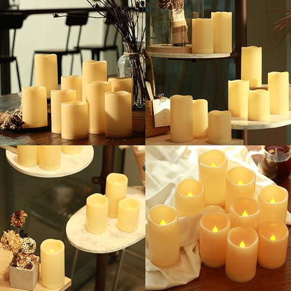 9pcs Flameless Flicking LED Candles with Remote, Battery Operated Outdoor Waterproof Candles, Electric Candle for Dining Tables and Fireplaces