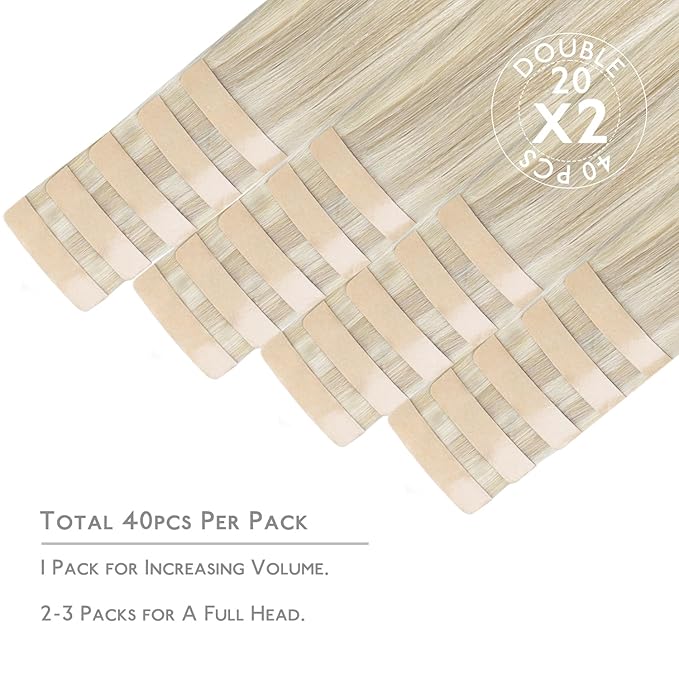 WENNALIFE Tape in Hair Extensions Human Hair, 40pcs 100g 14 inch Ash Blonde Highlighted Platinum Blonde Hair Extensions Real Human Hair Straight Tape in Extensions Invisible Human Hair Extensions