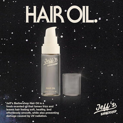 Jeff’s Barbershop Hair Oil for Men & Women, Fresh Scent - Nourishing Serum Repairs & Restores Shine to Dry, Damaged, Frizzy Hair - Heat Protectant from Styling Tools (2.2 fl oz)