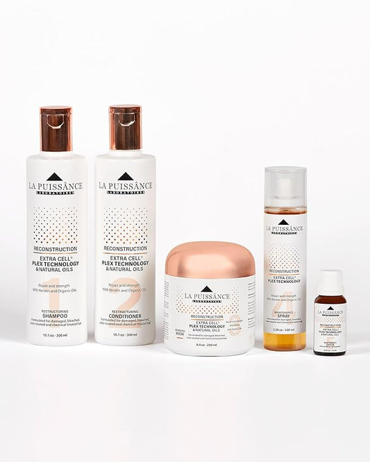 LA PUISSANCE Extra Cell Plex Complete Hair Repair - 5-Step Deep Repair Kit for Severely Damaged Hair - Includes Shampoo, Conditioner, Mask, Spray, Ampoule - For Home and Salone Use