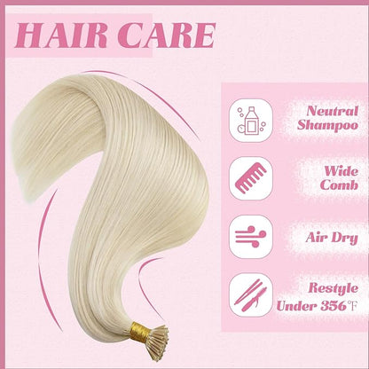 YoungSee I Tip Hair Extensions Platinum Blonde Itip Extensions Blonde Tip Hair Extensions Blonde Human Hair I Tip Extensions 20 Inch 50s 50g Invisible I Tip Human Hair Extensions Long Straight Hair
