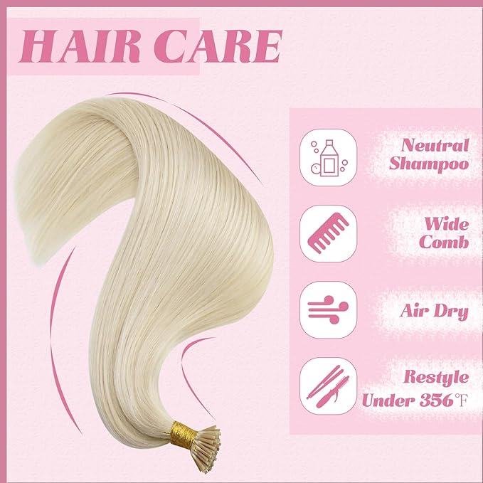YoungSee I Tip Hair Extensions Human Hair Blonde Itips Hair Extensions Human Hair Platinum Blonde Tip Hair Extensions Remy 16In Itip Hair Extensions Real Human Hair Cold Fusion Hair Extensions 80s 50g