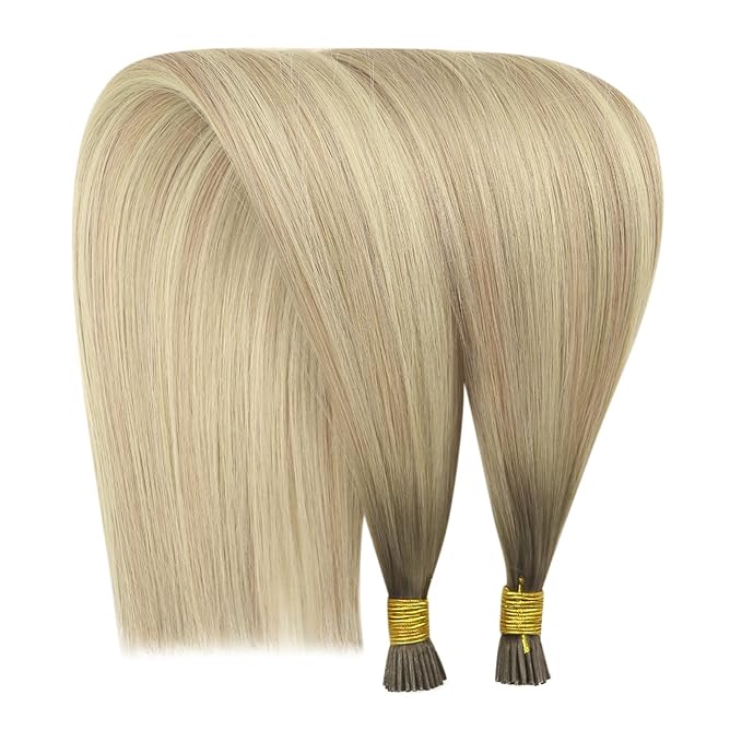 YoungSee Itip Human Hair Extensions Ombre Itips Hair Extensions Human Hair Balayage Blonde with Platinum Blonde Tip Extensions 22In 50g 50s Invisible Hair Extension I Tip Non Damaging Hair Extension