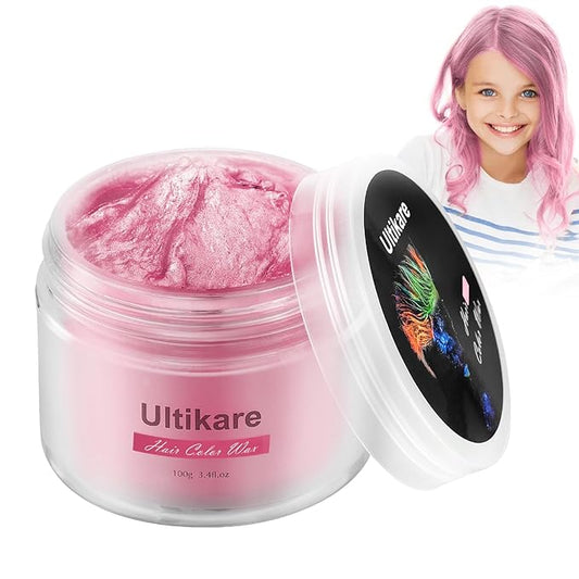 Ultikare Kids Hair Coloring Gel - Temporary Light Pink Hair Wax, Washable Hair Dye Cream, Natural Hair Paint for Hairstyling, Halloween, Cosplay, Parties, and Gifts - 3.4 Fl Oz