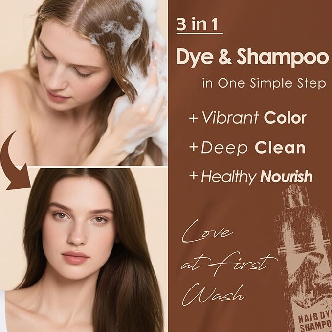 Hair Dye Shampoo 3 in 1, Instant Hair Color Shampoo with Herbal Ingredients, Long-Lasting Natural & Vibrant Shades for Women & Men, Easy At-Home Application 16.9 Fl Oz (Blonde Brown)
