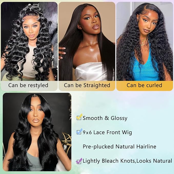 9x6 Glueless Wigs Human Hair Pre Plucked Pre Cut For Beginners 32 Inch Loose Wave Human Hair Wig 220% Density Body Wave Lace Front Wigs No Glue Pre Cut 3 Seconds to Wear Glueless Wig