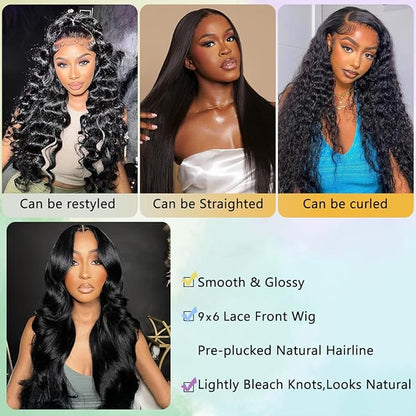 9x6 Glueless Wigs Human Hair Pre Plucked Pre Cut For Beginners 32 Inch Loose Wave Human Hair Wig 220% Density Body Wave Lace Front Wigs No Glue Pre Cut 3 Seconds to Wear Glueless Wig