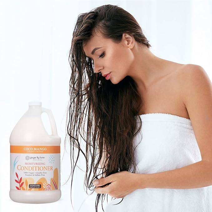 Ginger Lily Farms Botanicals Moisturizing Conditioner for Dry Hair, Coco Mango, 100% Vegan & Cruelty-Free, Coconut Mango Scent, 1 Gallon Refill (Pack of 4)