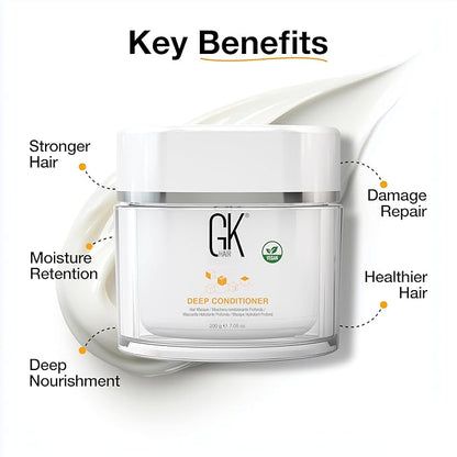 GK HAIR Global Keratin Deep Conditioner Masque (7.05 Fl Oz/200 g) Intense Hydrating Repair Treatment Mask for Dry Damaged Color Treated Frizzy Hair Restoration Formula with JOJOBA Seed Oils