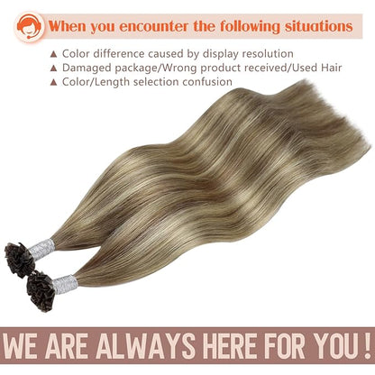 Sunny Hair K Tip Hair Extensions Real Human Hair Invisible Ktip Hair Extensions Light Brown Ombre Blonde 14inch 50g Silky Straight