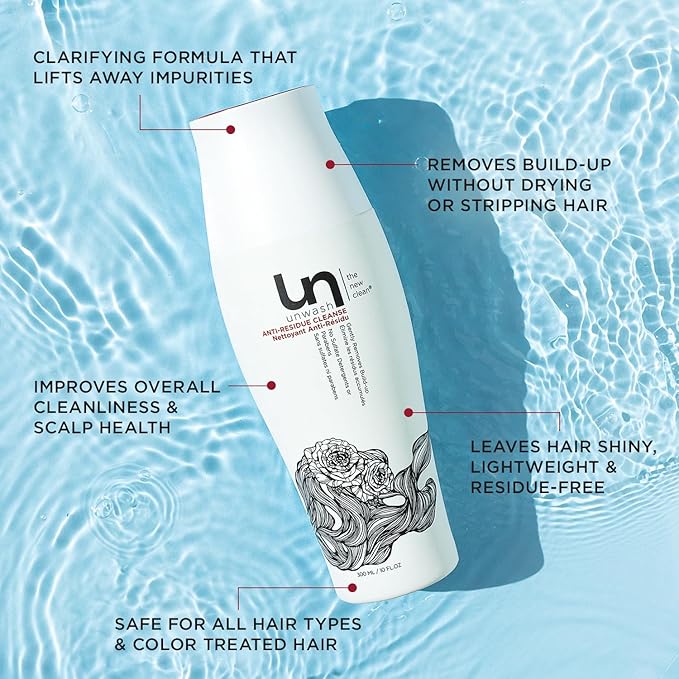 Unwash Anti-Residue Cleanse - Gentle, Ph-Balanced Clarifying Shampoo for Build Up Dirt and Oil, Safe for All Hair Types, 10 fl oz