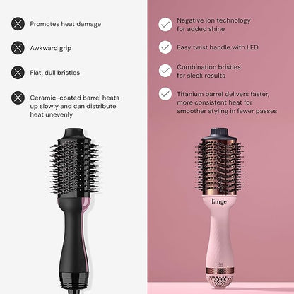 L'ANGE HAIR Le Volume 2-in-1 Titanium Blow Dryer Brush | Hot Air Brush for Hair Drying & Styling | Ionic Oval Barrel for Smooth, Frizz-Free Volume | (Blush – 60mm)